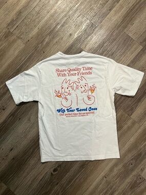 Zara white graphic tee with red accents Share quality time Size Medium